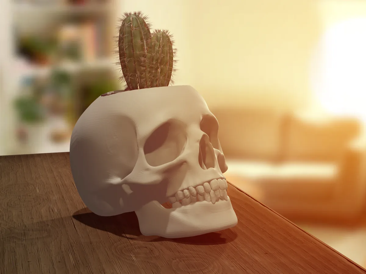 Plantador de crânio realista/porta-caneta impresso em 3D