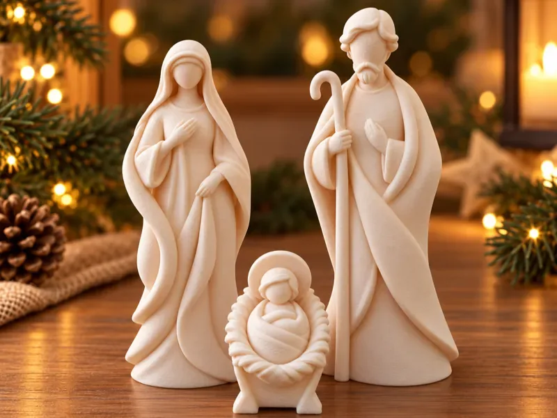 Presépio Minimalista com Maria, José e Menino Jesus impresso em 3D