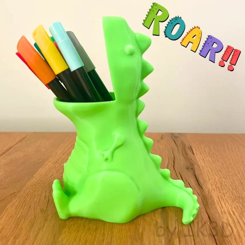 Porta-lápis T-Rex Dino gordinho/ panela sem suportes impresso em 3D