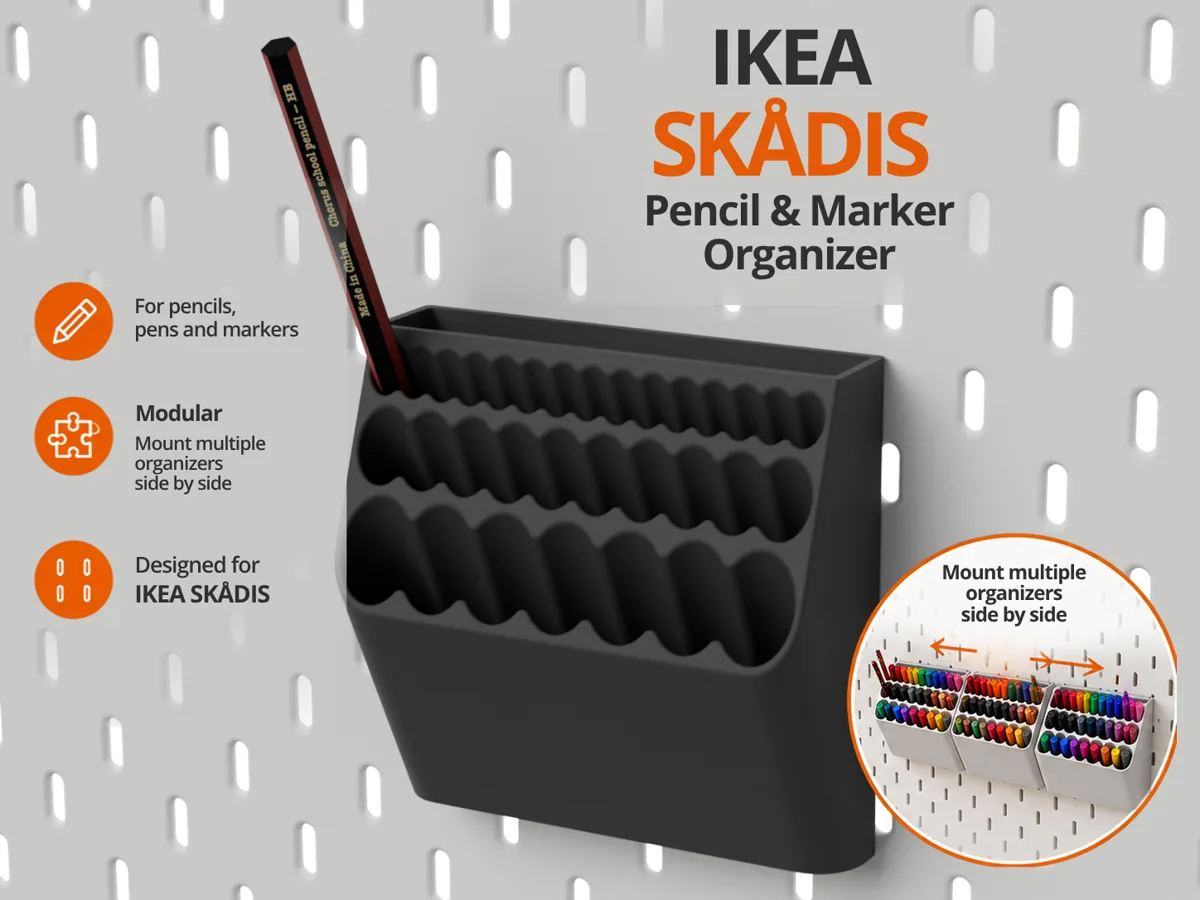 Marcador e organizador de lápis IKEA SKÅDIS – suporte de ondas impresso em 3D